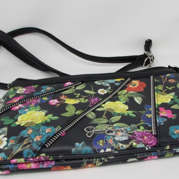 JESSICA SIMPSON  BLACK WITH FLORAL DESIGN  CROSSBODY BAG HANDBAG! - Picture 4 of 8